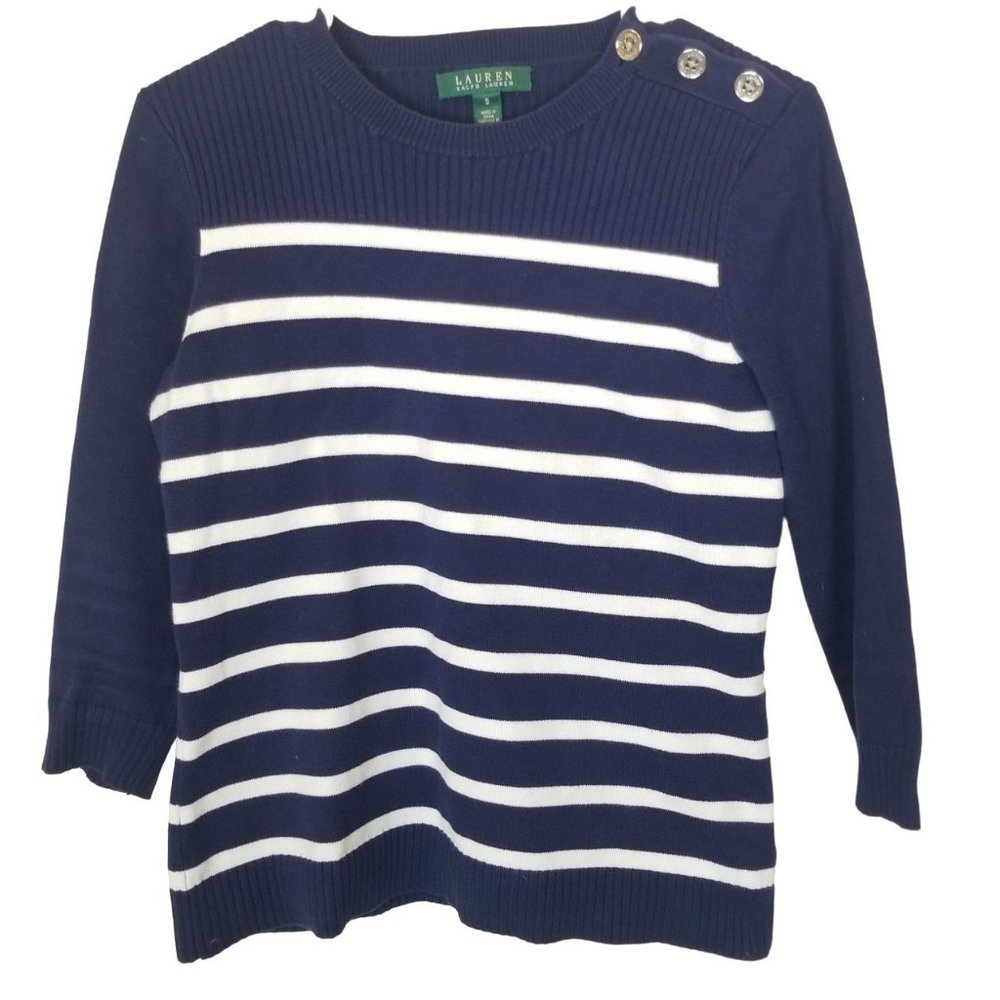Lauren Ralph Lauren Womens S Blue Striped 3/4 Slee